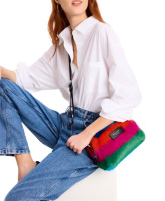 kate spade new york - Puffed Striped Faux Fur Small Crossbody