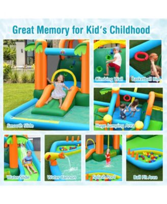 7-in-1 Inflatable Water Slide Park with Trampoline Climbing and 750W Blower