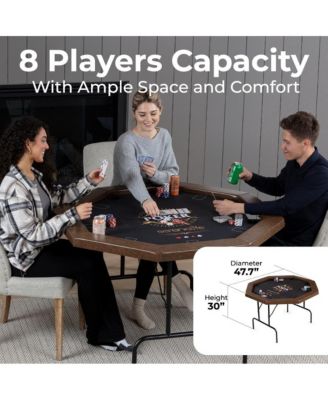 Foldable and Portable Octagonal Poker/Casino Game Table with Cushioned Rail for 8 Players