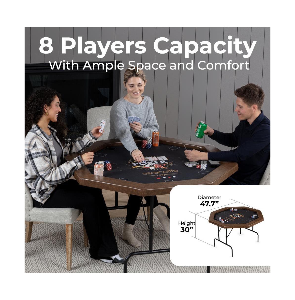 SereneLife Foldable and Portable Octagonal Poker/Casino Game Table with Cushioned Rail for 8 Players