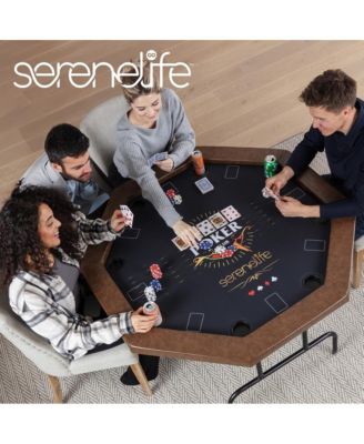 Foldable and Portable Octagonal Poker/Casino Game Table with Cushioned Rail for 8 Players