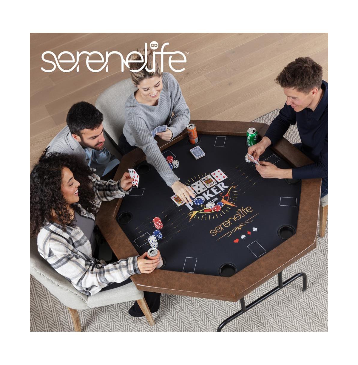 SereneLife Foldable and Portable Octagonal Poker/Casino Game Table with Cushioned Rail for 8 Players