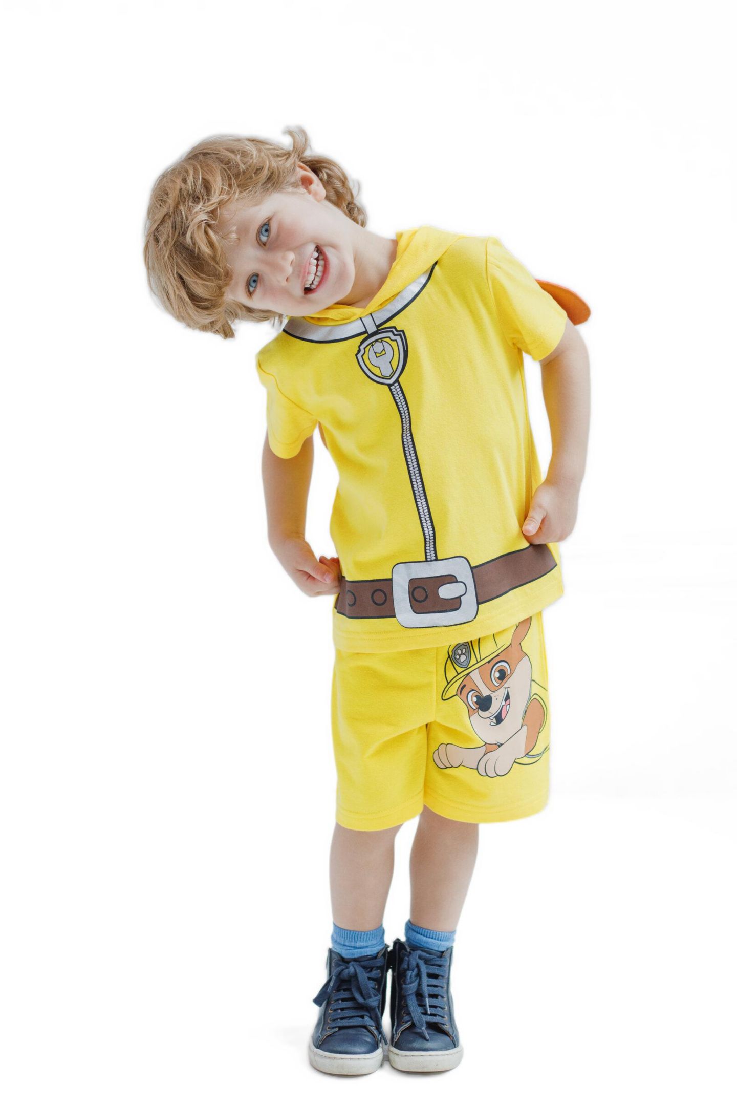 Paw Patrol Boys (6-12) Chase Skye Rubble Marshall Cosplay T-Shirt and Bike Shorts French Terry Outfit Set Toddler to Big Kid, цвет: Жёлтый — фото 6