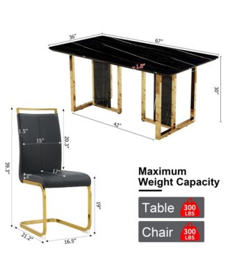 Table and chair set. Modern dining table with MDF top and beautiful MDF legs. Equipped with comfortable PU chairs and metal legs. Suitable for a wide range of decorative styles.