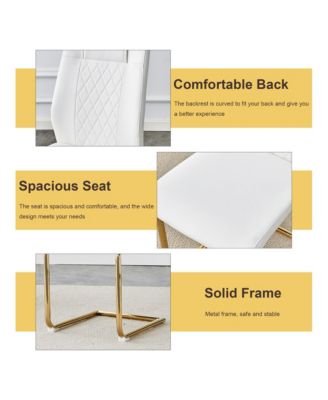 Table and chair set.A Modern Minimalist Style Round Clear Tempered Glass Table with Metal Legs.Paired with white chairs with Modern PU Leather High Back Upholstered and C-Tube Golden Legs.