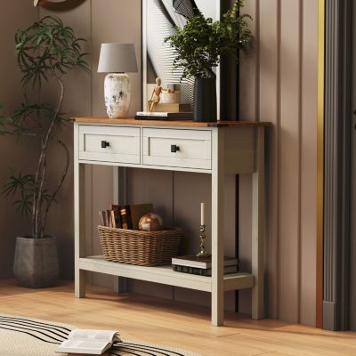 Farmhouse Console Table with Storage and Shelf