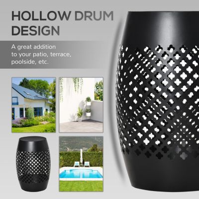 12.5" Steel Patio End Table, Round Hollow Drum Side Table, Accent Table for Indoor and Outdoor, Black