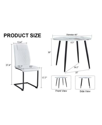Table and chair set. Large modern white imitation marble patterned round table with black metal legs. Nice minimalism, comfortable seats and black metal legs.
