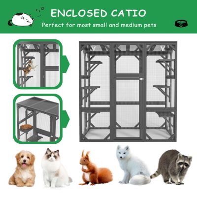 Outdoor Cat Enclosure with Platforms and Waterproof Roof