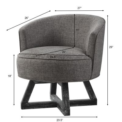 Linen Swivel Lounge Chair with Wood Base