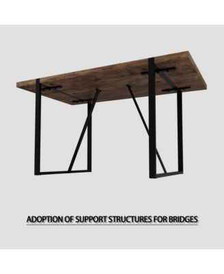 55" Rural Industrial Rectangular MDF Dark Wood Dining Table Set and PU Armless Dining Chair Set 4, Kitchen Black Metal Table Leg Dining Chair Set