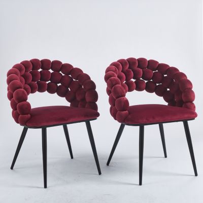 Modern Wine Red Chair (Set of 2) with Golden Legs