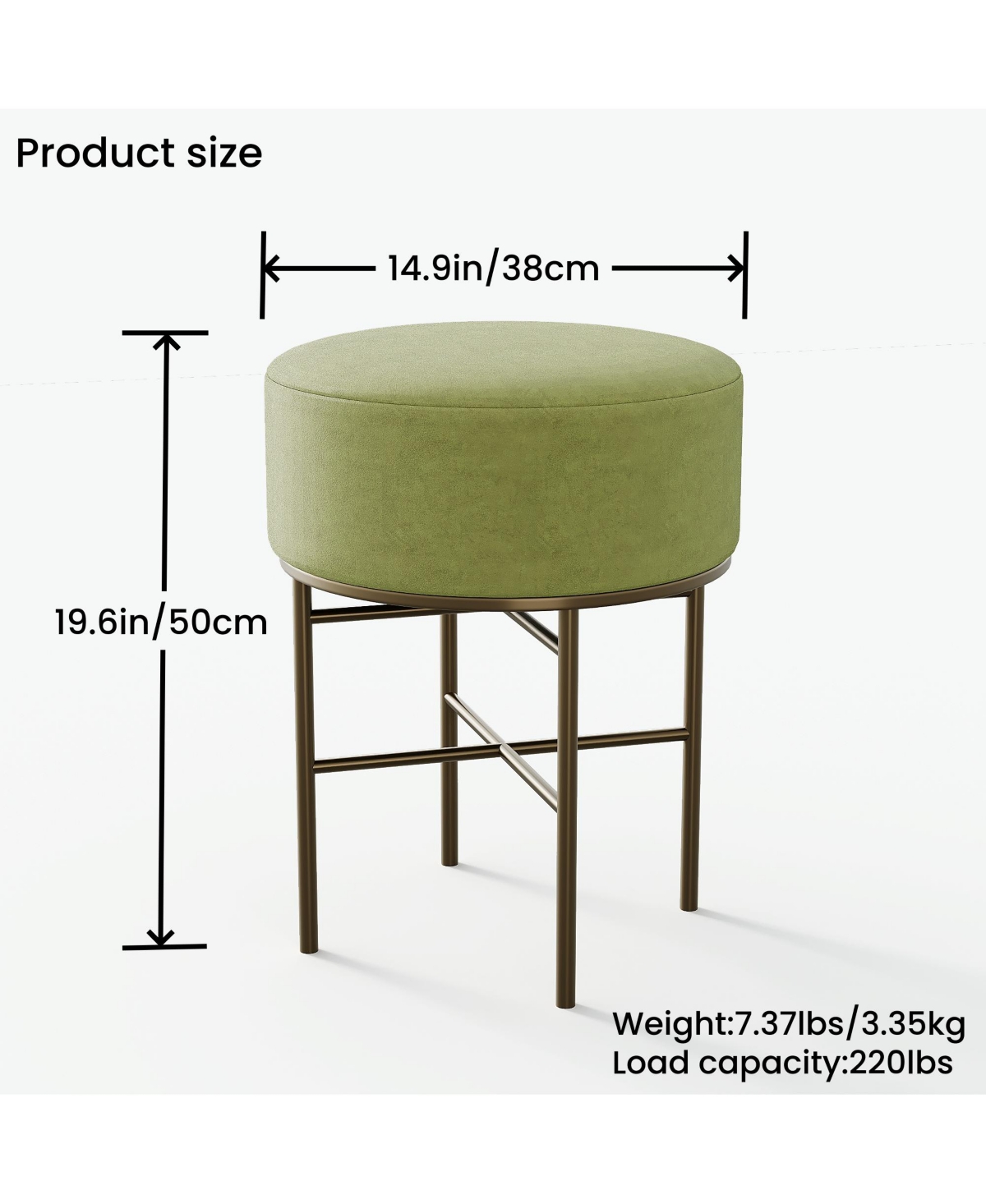Streamdale Furniture 2 pcs Round Cushioned Vanity Stool, Linen Upholstered Vanity Stool for Makeup Room, Modern Soft Stool for Bar and Dining, Ottoman