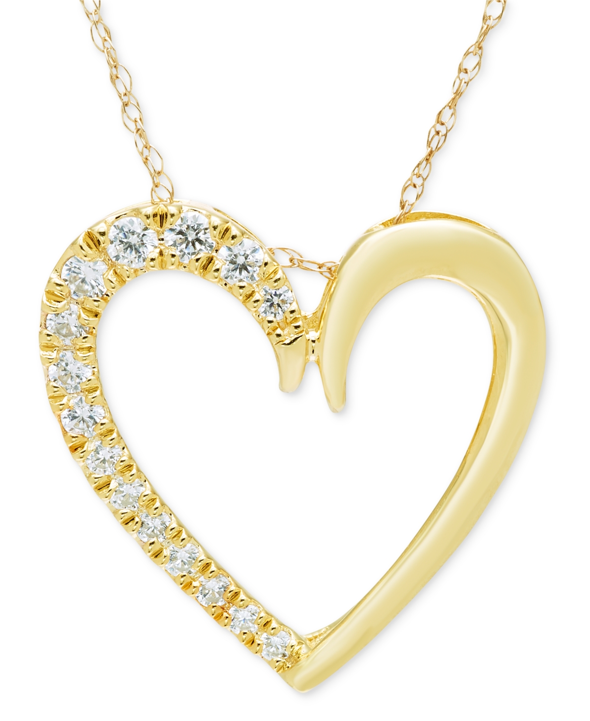 MACY'S DIAMOND OPEN HEART 18" PENDANT NECKLACE (1/5 CT. T.W.) IN 14K GOLD 