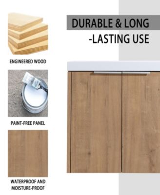 2-Pc Plywood 24" Wall-Mounted Soft-Close Doors Vanity with Resin Sink