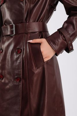Women's Leather Trench Coat, Burgundy , Created for Macy s
