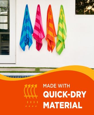 100% Cotton Velour Towels - Oversized Luxury Beach Towels - Absorbent & Fast Drying Beach Essential - Comfortable & Soft Cotton Beach Towels - Assorted Striped Colors, 30" x 60" (4 Pack)