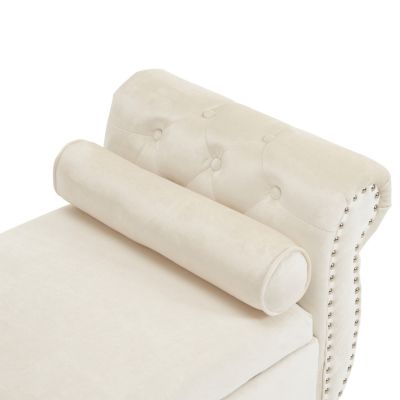 Streamdale Multifunctional Velvet Ottoman with Pillow, Beige
