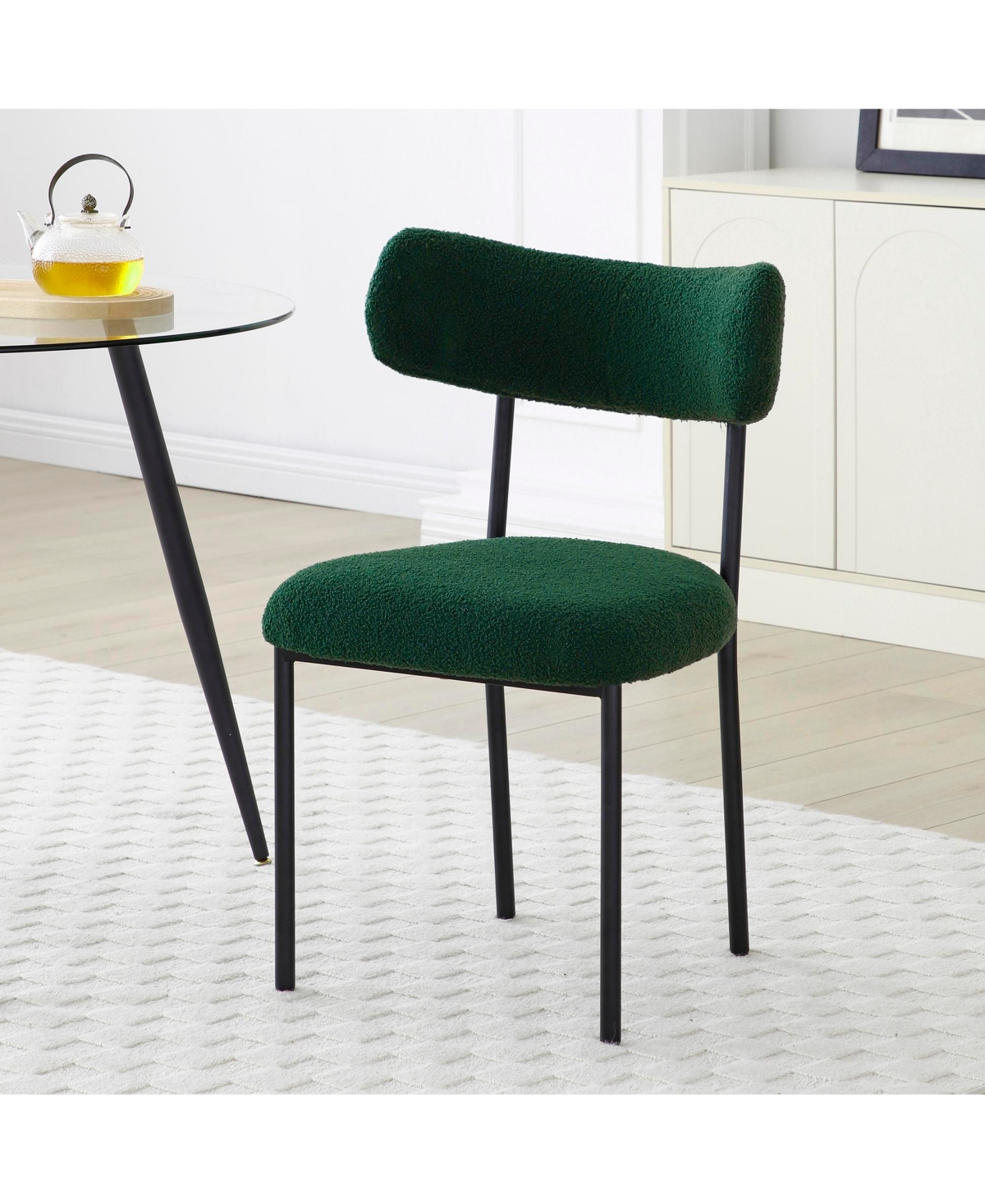 Streamdale Furniture Dining Chairs Set of 2,Round Upholstered Sherpa Fabric Dining Room Chairs with Curved Backrest, Mid-Century Modern Accent Chairs
