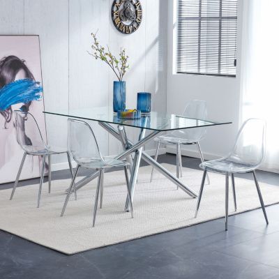 Nordic Transparent Dining Chairs with Metal Legs (Set of 4)