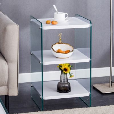 3-Tier Bedside Table with Glass Panels and MDF Surface