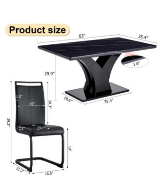 Table and chair set, modern dining table, black tabletop and black MDF leg table, soft and comfortable dining chair, perfect for dinner, meetings, home and office decor