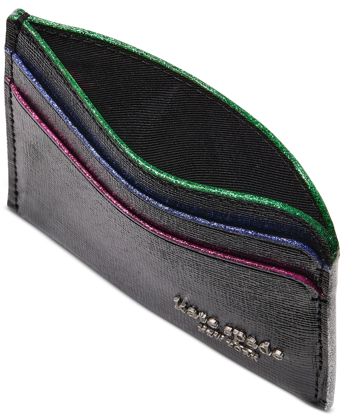 kate spade new york Devin Glitter Edge Saffiano Leather Card Holder - Black Multi