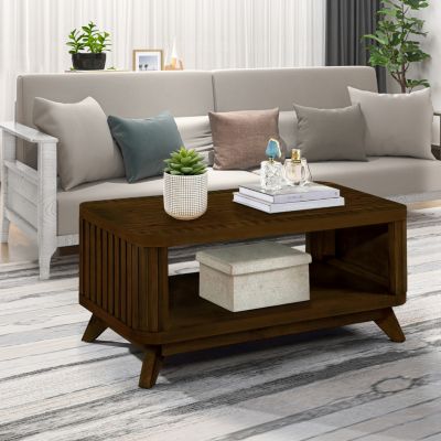 Walnut Rectangular Coffee Table with Open Shelf