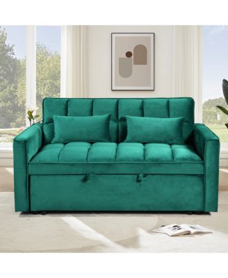 Modern flannel double sofa with folding bed, small double sofa with three in one convertible sofa bed, adjustable backrest and storage space, including pillows, perfect for living room or bedroom