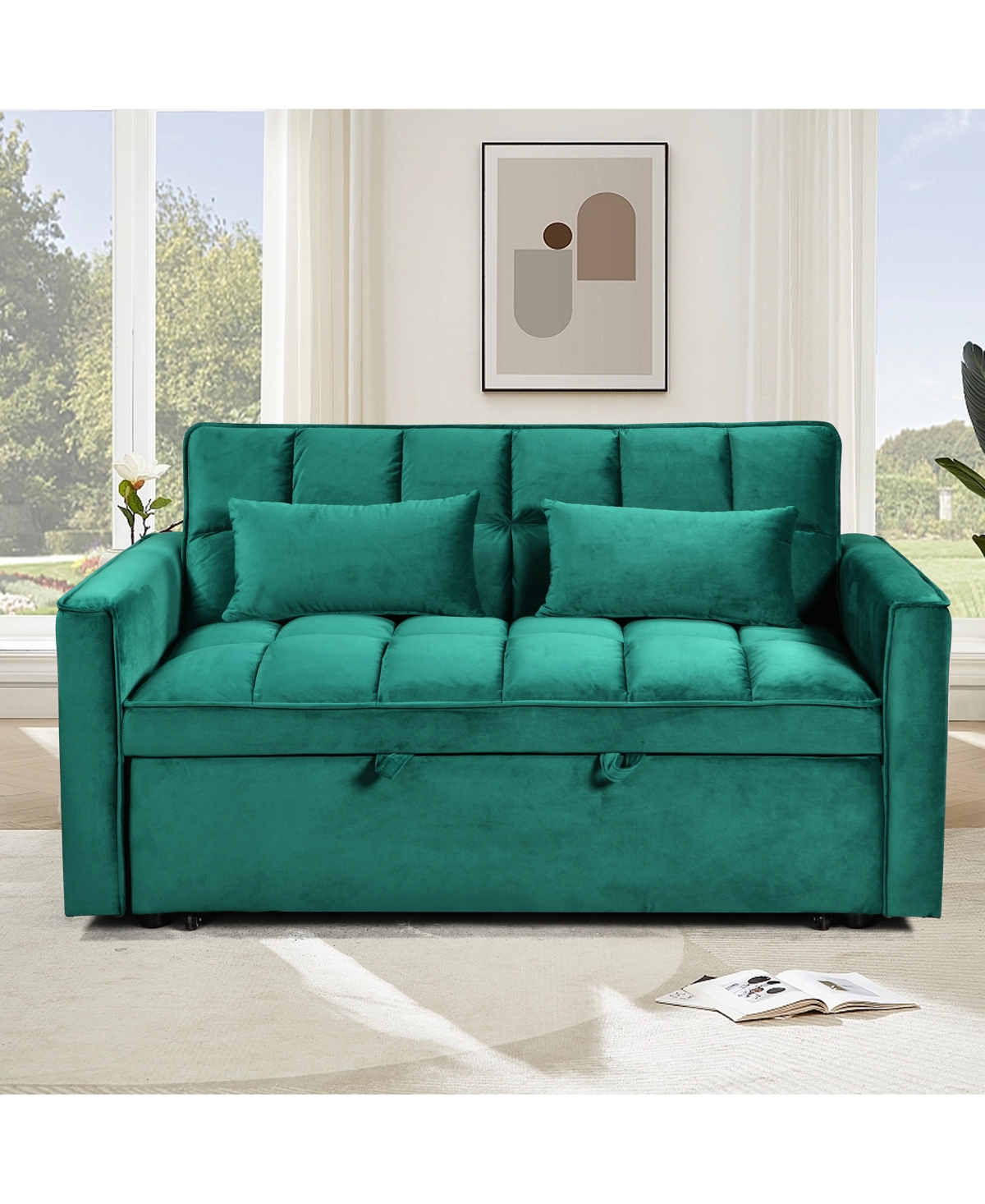 Streamdale Furniture Modern flannel double sofa with folding bed, small double sofa with three in one convertible sofa bed, adjustable backrest and st