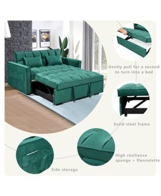 Modern flannel double sofa with folding bed, small double sofa with three in one convertible sofa bed, adjustable backrest and storage space, including pillows, perfect for living room or bedroom