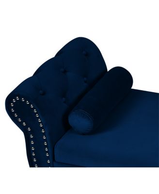 63-inch Storage Bench, modern velvet Ottoman, large capacity storage bench with armrest, suitable for living room, bedroom (H dark blue)