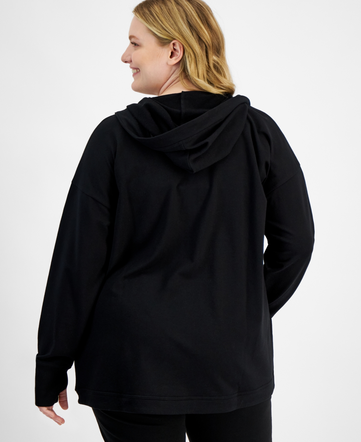 Id Ideology Plus Size Hooded Comfort Flow Cardigan, Created For Macy's In Deep Black
