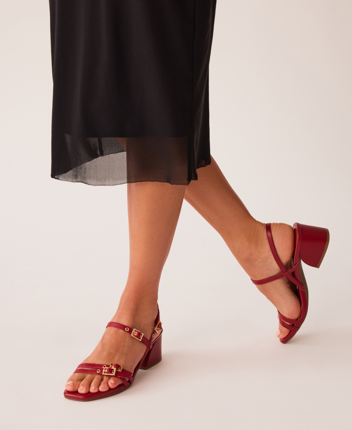 Anne Klein Women's Mackenzie Strappy Buckle Block Heel Dress Sandals In Deep Red