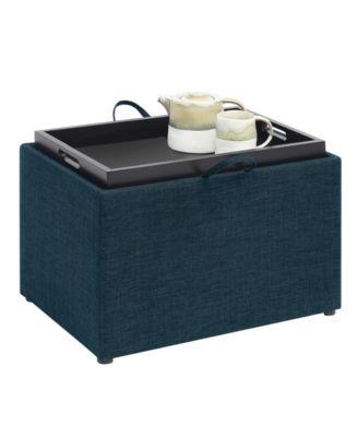 22.75" Faux Linen Accent Storage Ottoman with Tray