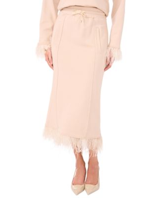 Vince Camuto - Women's Feather-Trim Drawstring Midi Skirt