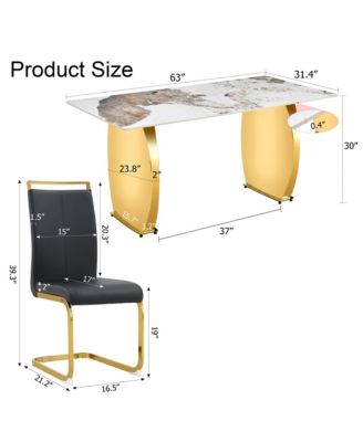 Table and chair set, rock plate table top, gold metal table legs, stable and beautiful, suitable for most home styles. Modern simple dining table, comfortable seating.