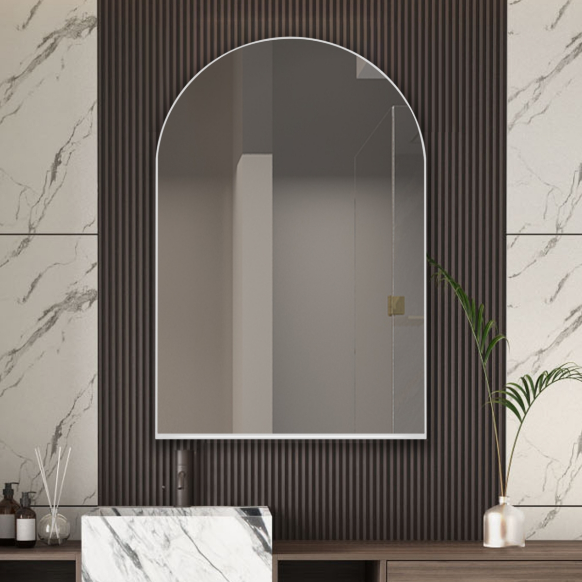 Streamdale Arched Mirror Cabinet with Shelves, 24x36in, White