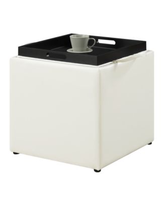 17.5" Faux Leather Park Avenue Ottoman with Stool and Tray