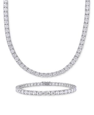 2-Pc. Set Lab-Grown Blue Sapphire (23-3/4 ct. t.w.) & Lab-Grown White Sapphire (23-3/8 ct. t.w.) Collar Necklace & Bracelet in Sterling Silver (Also in Lab-Grown Ruby)