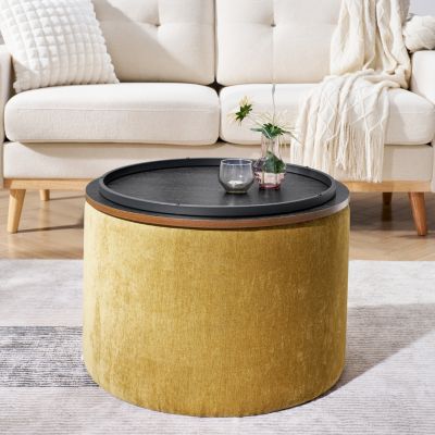 Chenille Storage Ottoman with Stool and Desktop