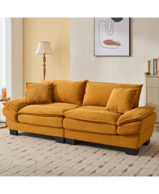 Corduroy Sofa Bed with Plush Pillows