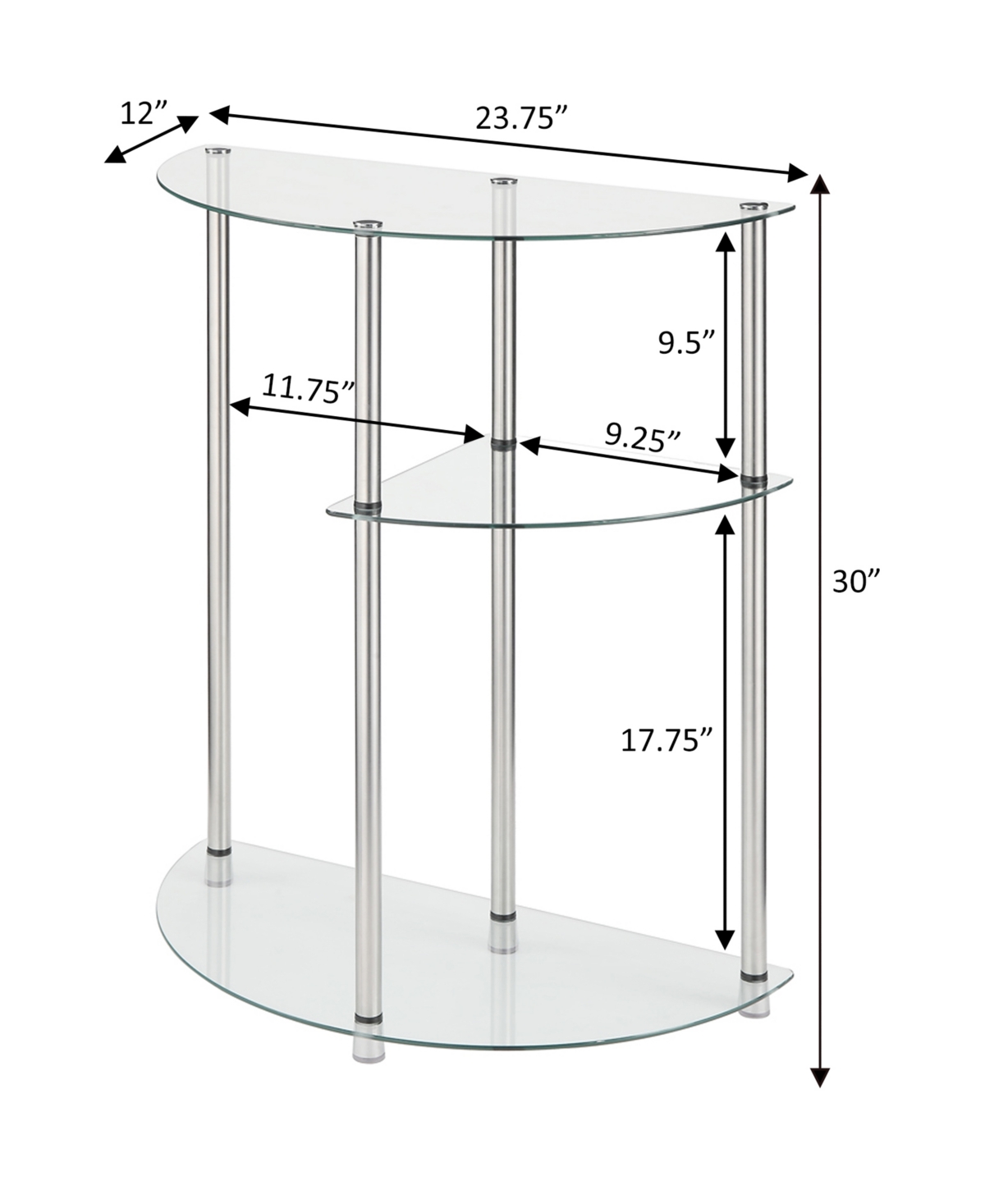 Convenience Concepts Designs2go Classic Glass 3 Tier Display Entryway Hall Table In Glass,chrome