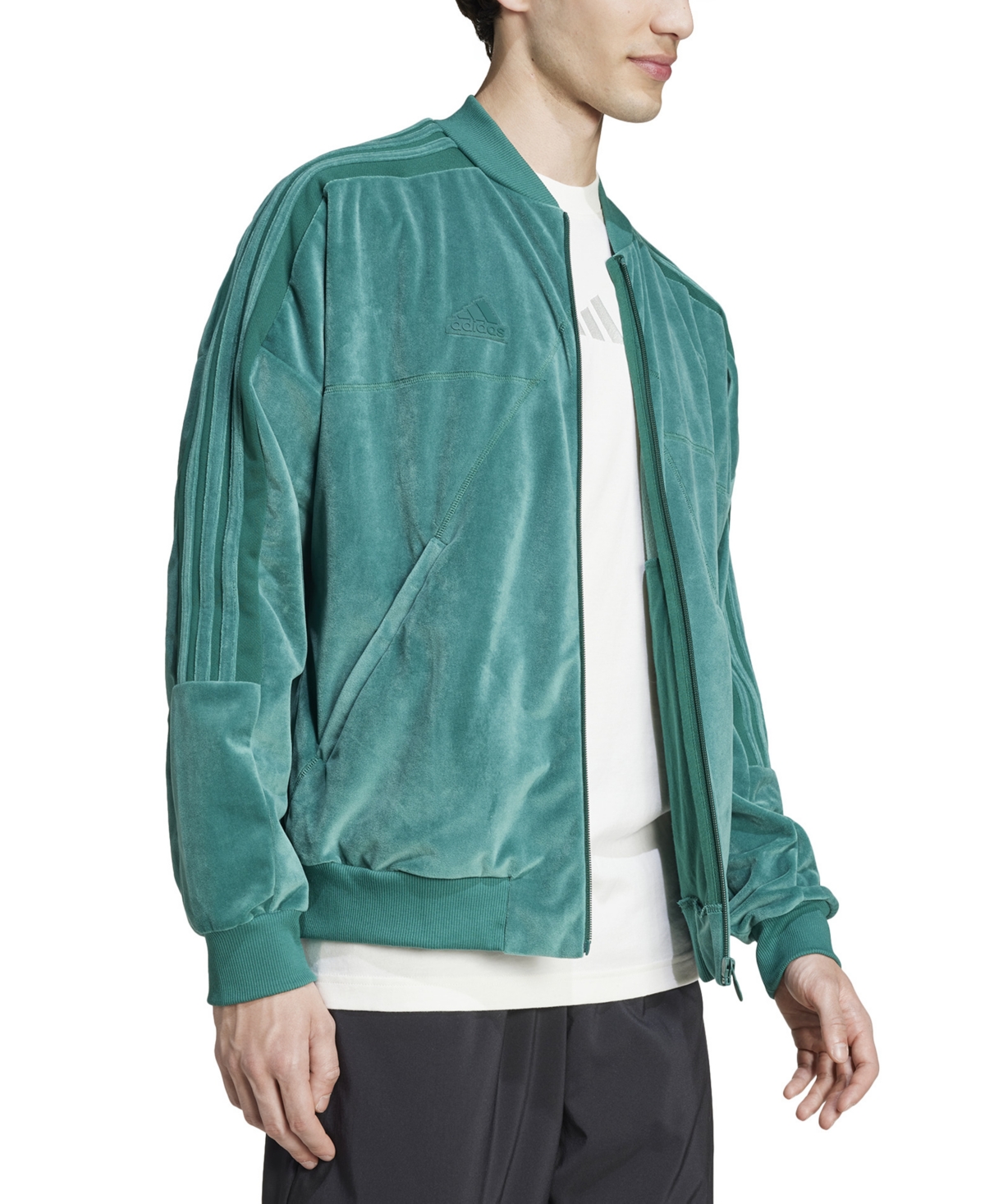 Adidas Originals Men s Tiro Loose fit Full zip Velvet Bomber Jacket In Cgreen ModeSens