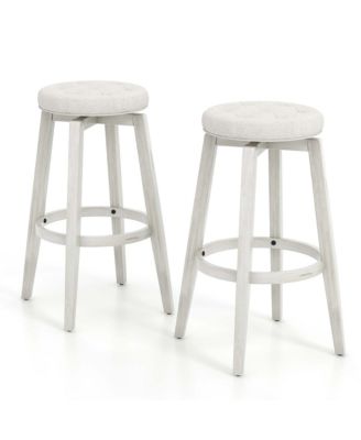30" Swivel Bar Stool Set of 2 Upholstered Bar Height Rubber Wood Frame