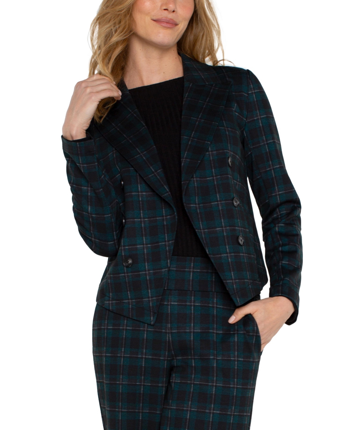 Liverpool Los Angeles Women's Plaid Knit Open-Front Blazer