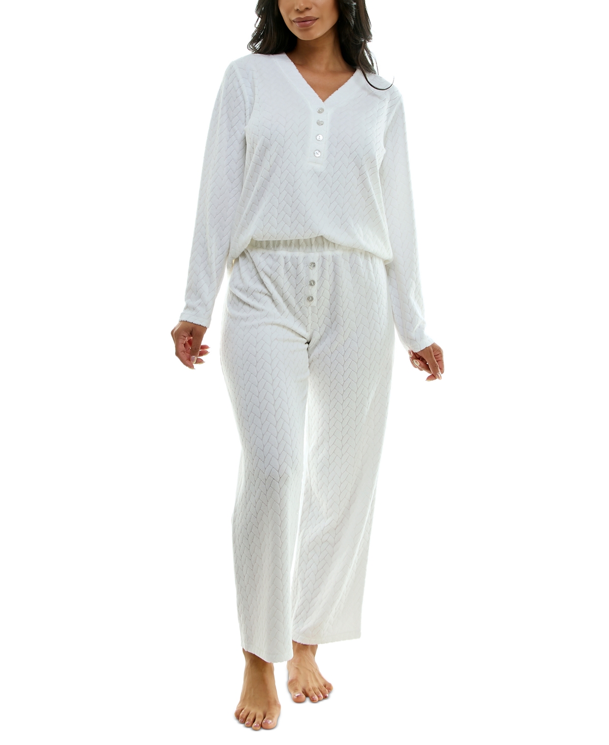 Women's Cable-Knit Wide-Leg Pajama Set - Cloud Danc