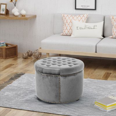 Luxurious Velvet Ottoman with Studded Rim for Comfort and Style