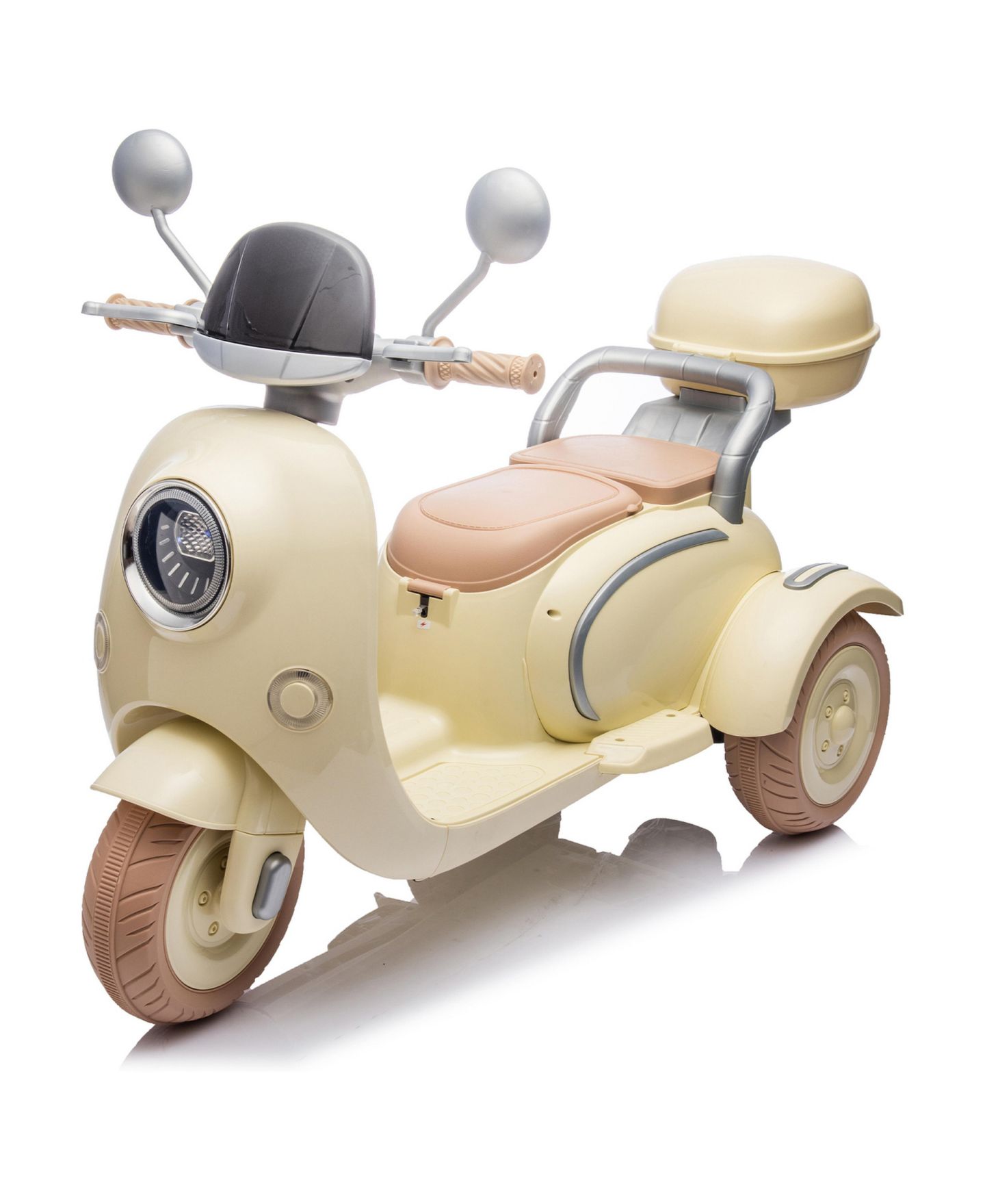 Детская игрушка Streamdale Furniture 3-Wheel Electric Kids Motorcycle with Storage Dual-Seat Ride-On Toy, 3–6 лет, цвет: Бежевый — фото 5