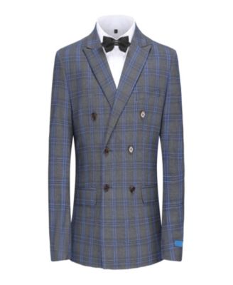 Men's 2-Piece Double Breasted Checked Plaid Slim Fit Suit
